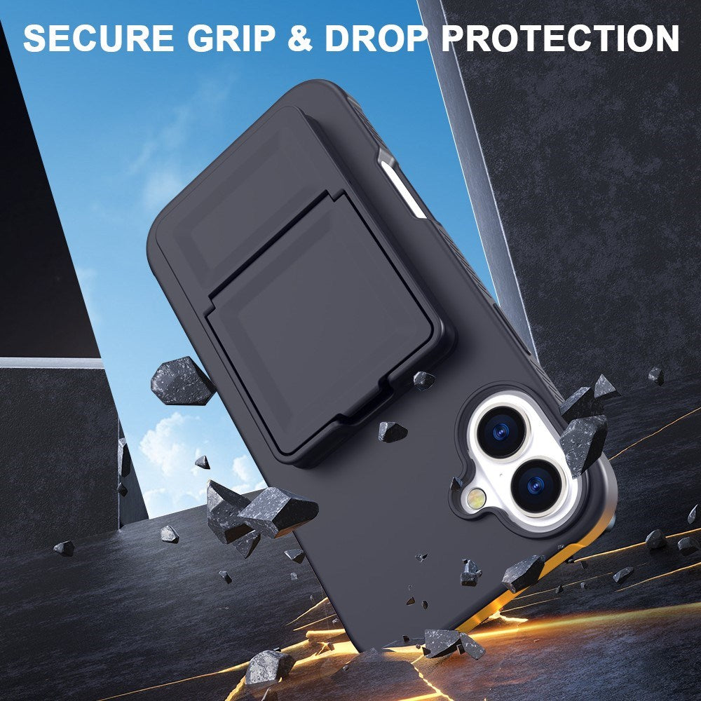 EIDERWOOD iPhone 16 Flexible Plastic Case with Card Holder & Built-in Mirror - Black