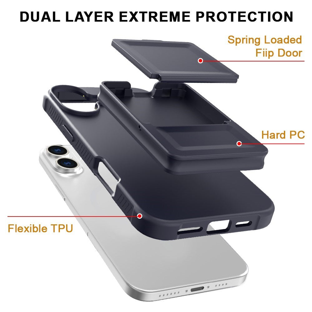 EIDERWOOD iPhone 16 Flexible Plastic Case with Card Holder & Built-in Mirror - Black