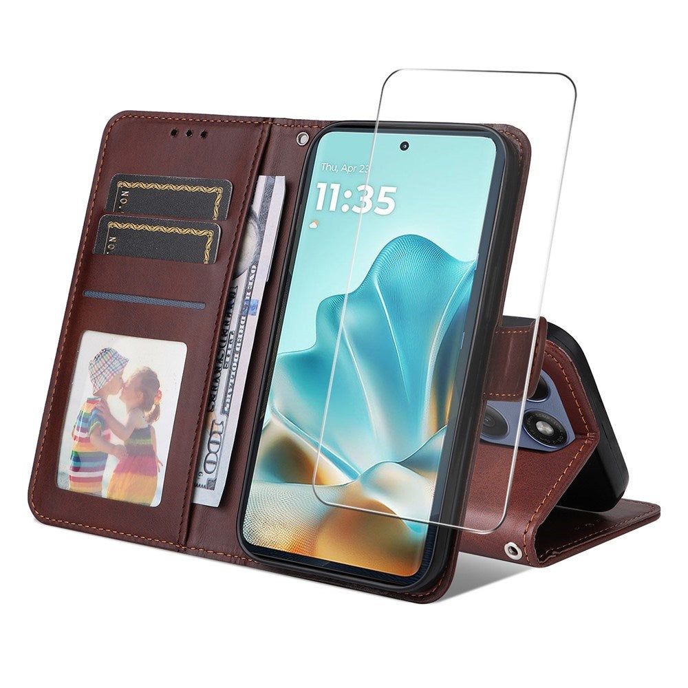 EIDERWOOD Motorola Edge 60 / Edge 60 Fusion 2-in-1 Faux Leather Flip Case with Screen Protector Glass - Brown