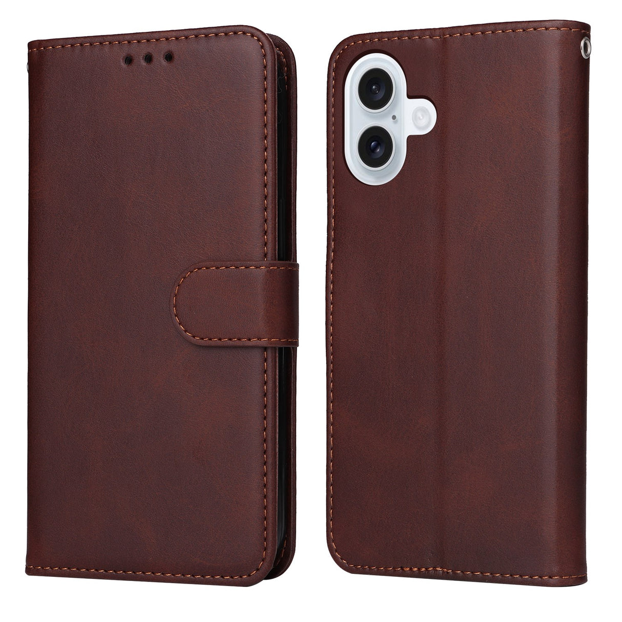 EIDERWOOD iPhone 17 Faux Leather Flip Case with Wallet & Strap - Brown