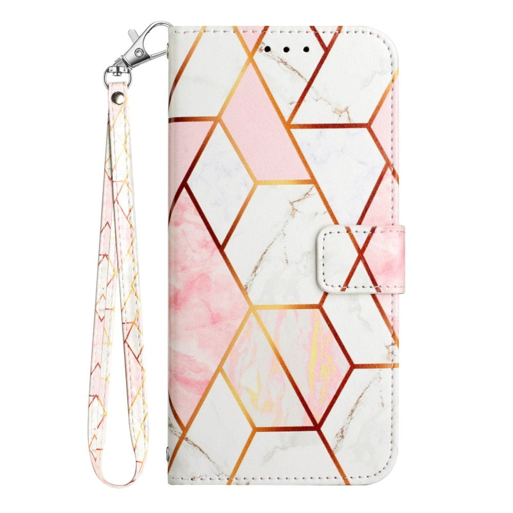 Nokia G60 Soft Leather Wallet Case - Marble - Pink / White