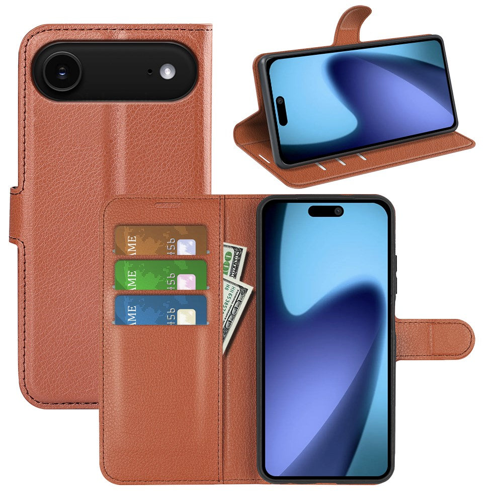 EIDERWOOD iPhone Air Litchi Flip Case with Built-in Card Holder & Stand Function - Brown