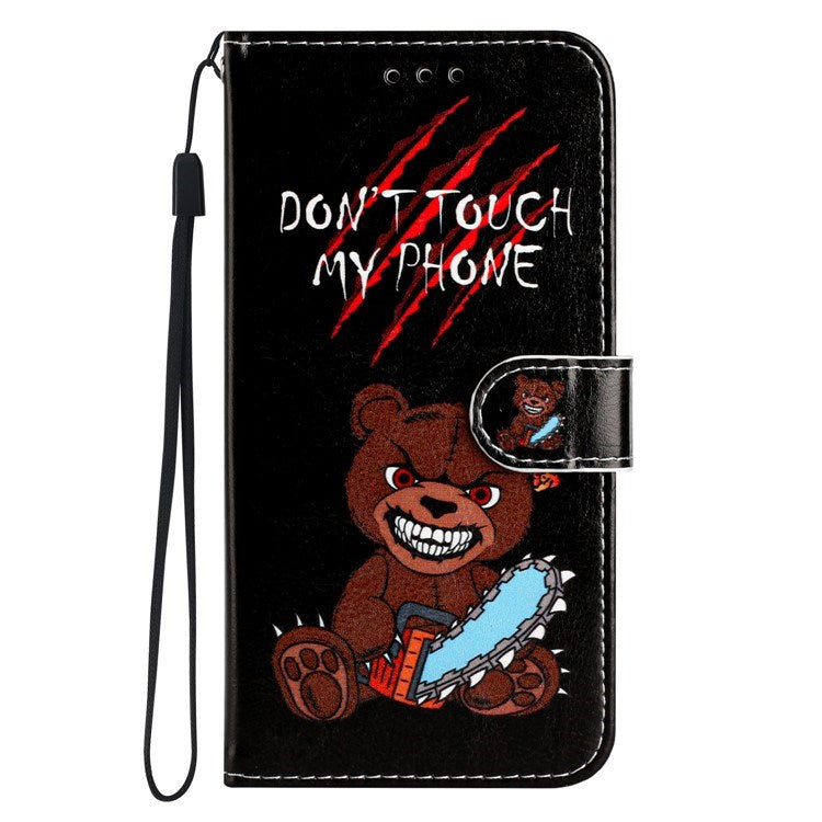 EIDERWOOD iPhone 17 Pro Faux Leather Case with Wallet & Strap - "Don't Touch My Phone" Bear