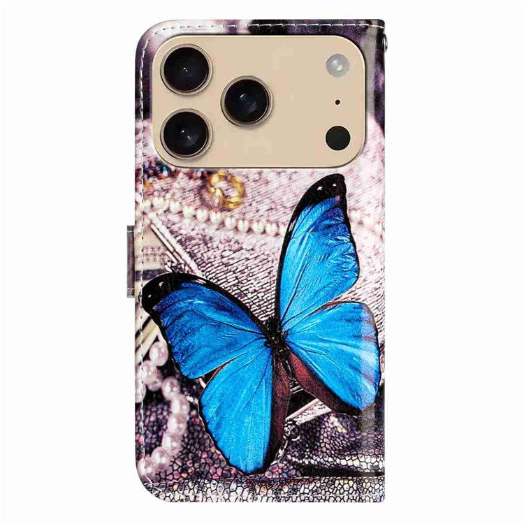 EIDERWOOD iPhone 17 Pro Max Faux Leather Case with Wallet & Strap - Blue Butterfly