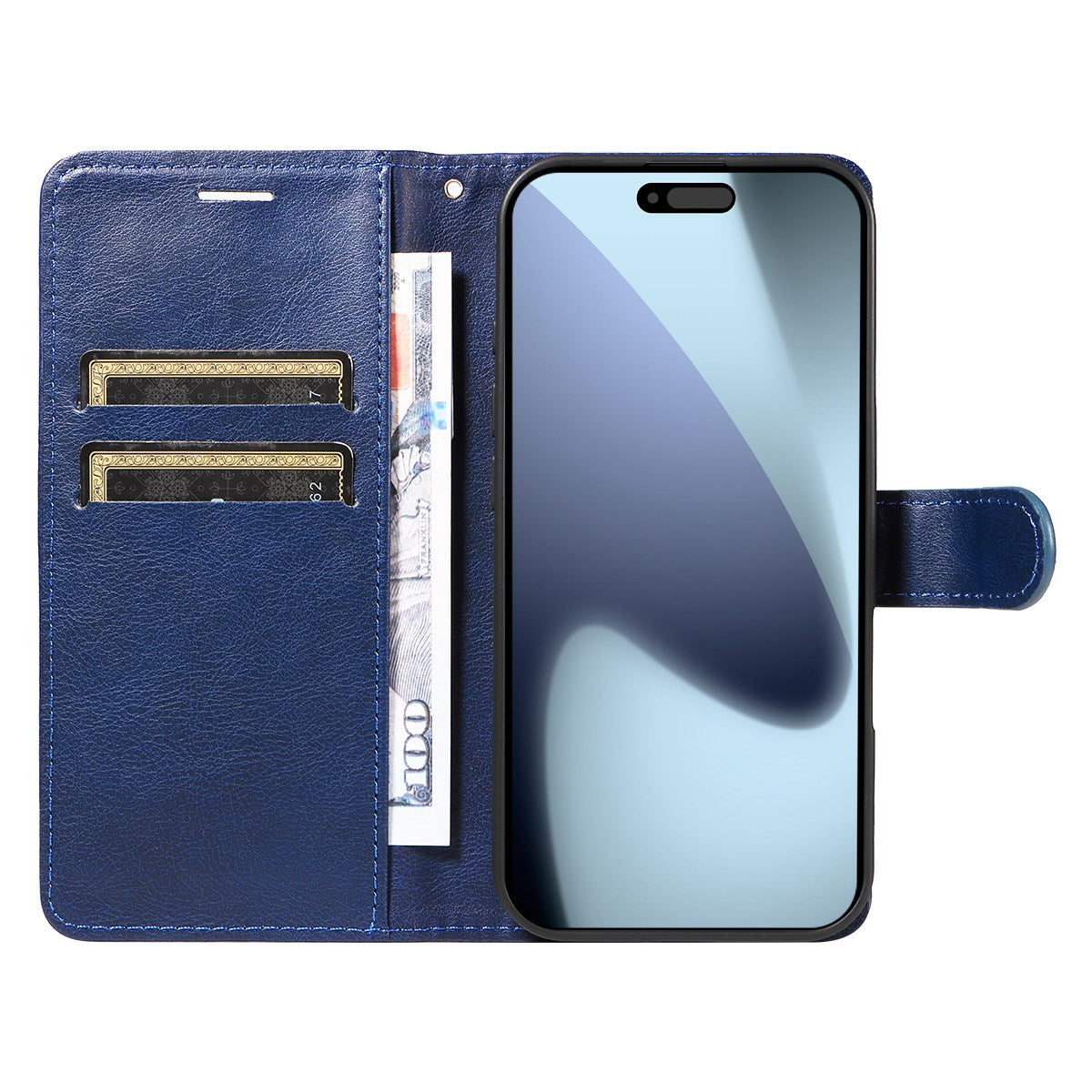EIDERWOOD iPhone 17 Pro Faux Leather Case with Wallet & Strap - Blue