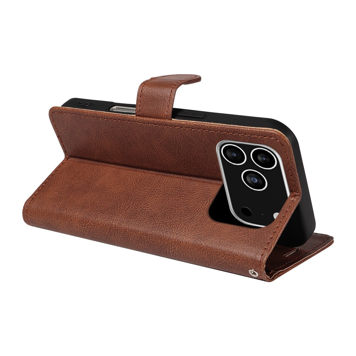 EIDERWOOD iPhone 17 Pro Faux Leather Case with Wallet & Strap - Brown