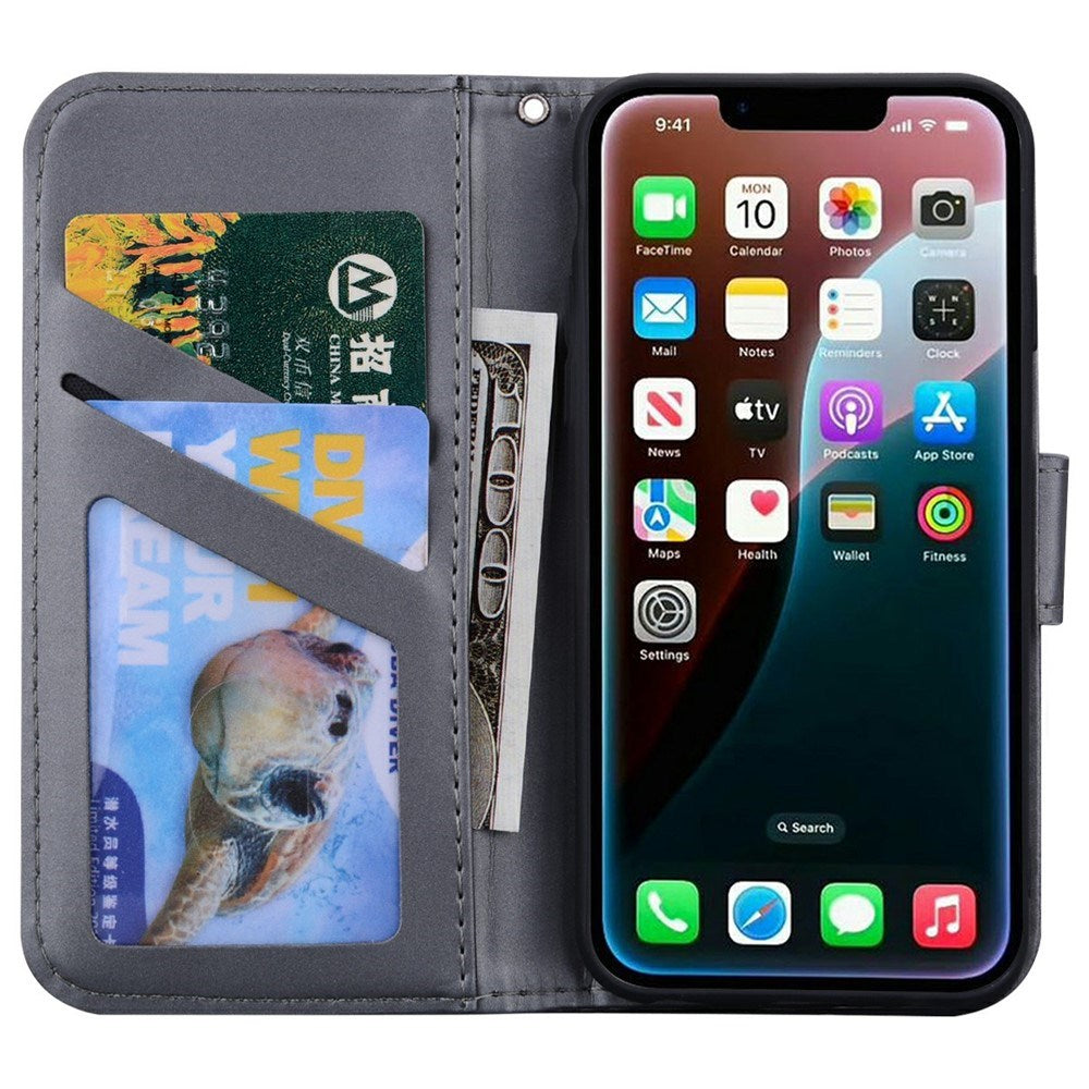 iPhone 17e / 16e Faux Leather Flip Case with Character Design - Grey