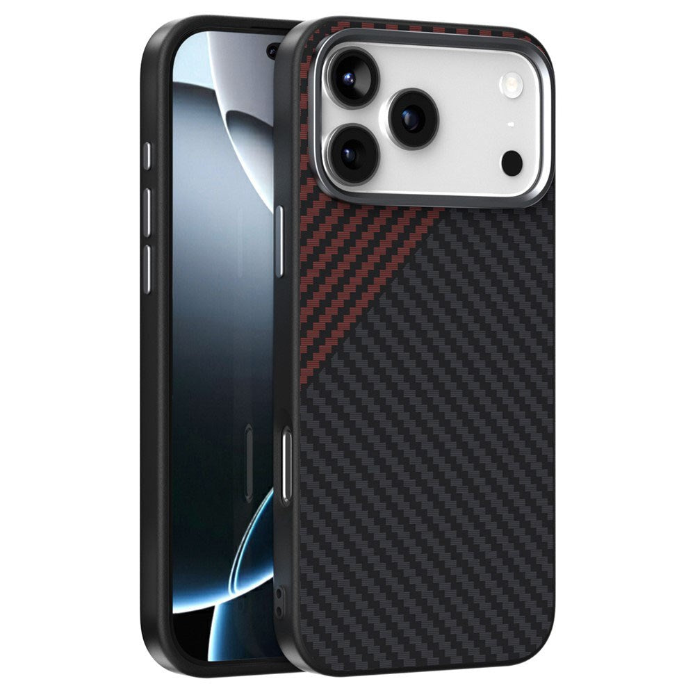 iPhone 18 Pro / 17 Pro ABEEL Hybrid Case with Carbon Fiber Texture - MagSafe Compatible - Black / Red