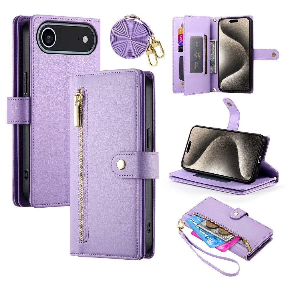 EIDERWOOD iPhone Air Flip Case with Card Holder / Zipper Pocket / Strap - Purple