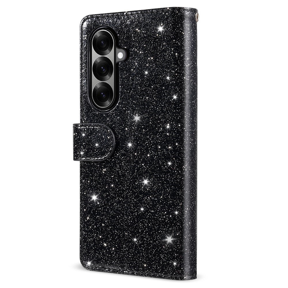EIDERWOOD Samsung Galaxy Z Fold7 Glitter Flip Case with Wallet & Strap - Black