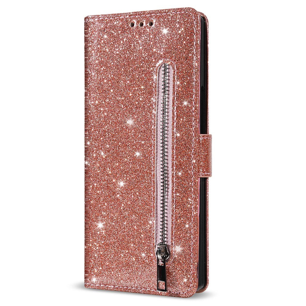 EIDERWOOD Samsung Galaxy Z Fold7 Glitter Flip Case with Wallet & Strap - Rose Gold