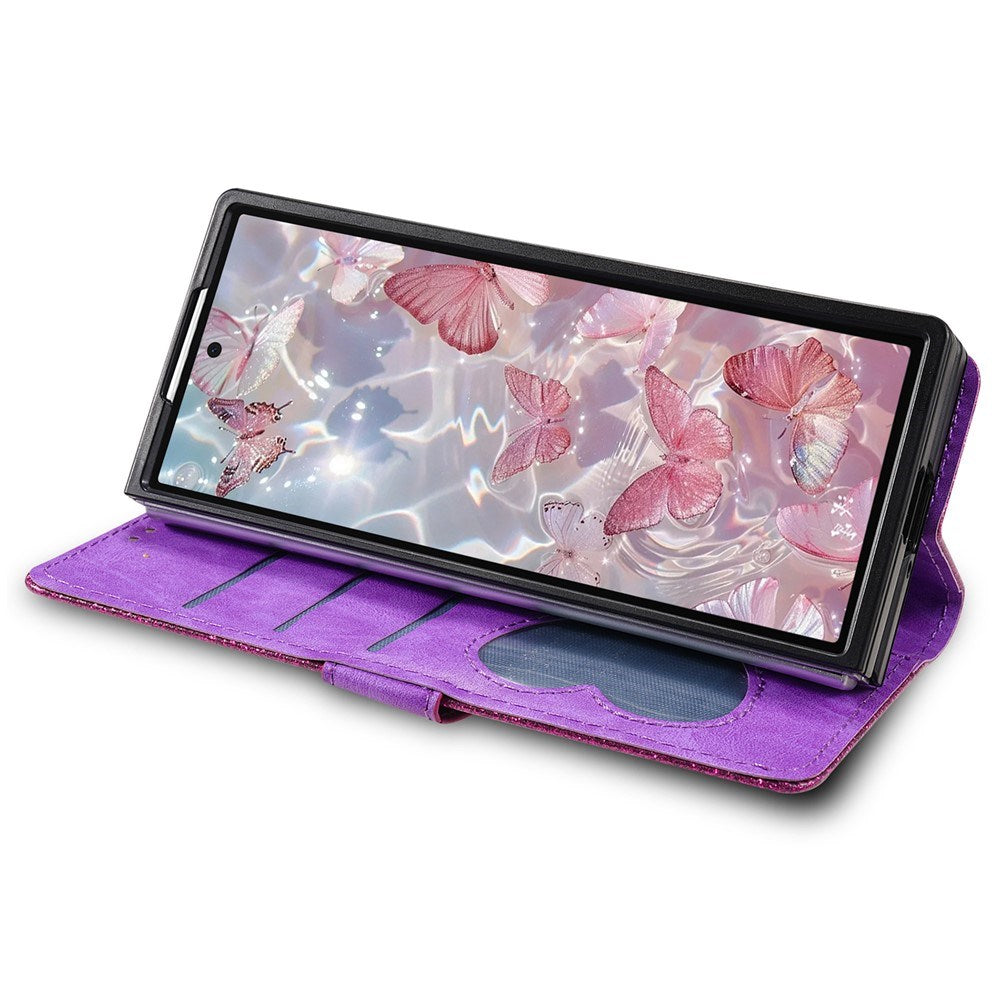 EIDERWOOD Samsung Galaxy Z Fold7 Glitter Flip Case with Wallet & Strap - Purple