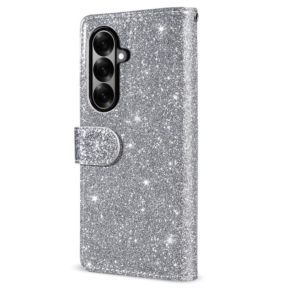 EIDERWOOD Samsung Galaxy Z Fold7 Glitter Flip Case with Wallet & Strap - Silver