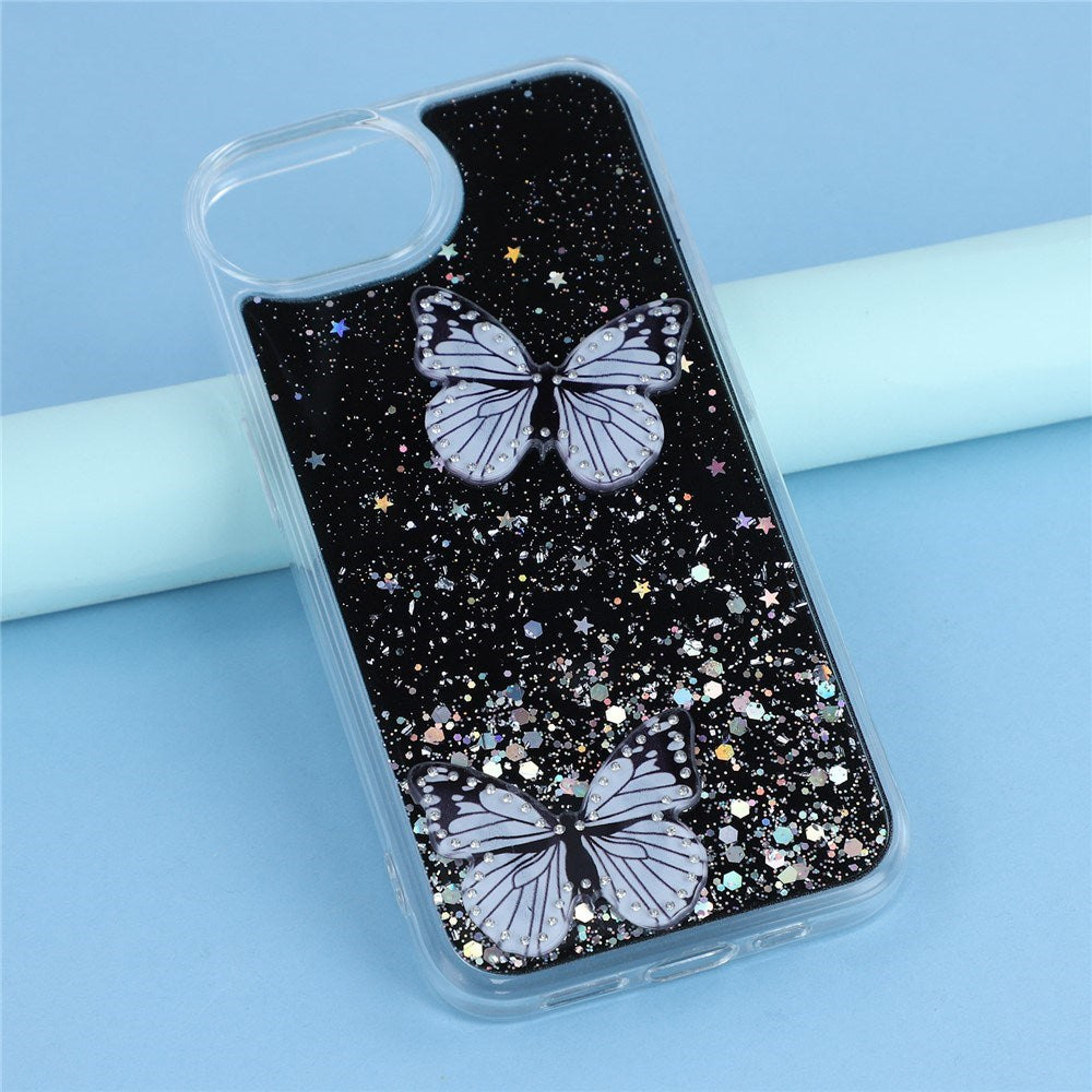 EIDERWOOD iPhone 16e Flexible Plastic Case with Butterflies - Transparent / Black