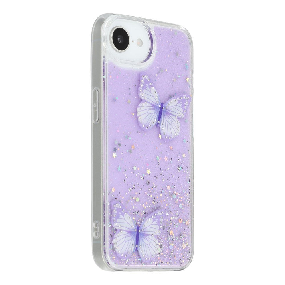 EIDERWOOD iPhone 16e Flexible Plastic Case with Butterflies - Transparent / Purple