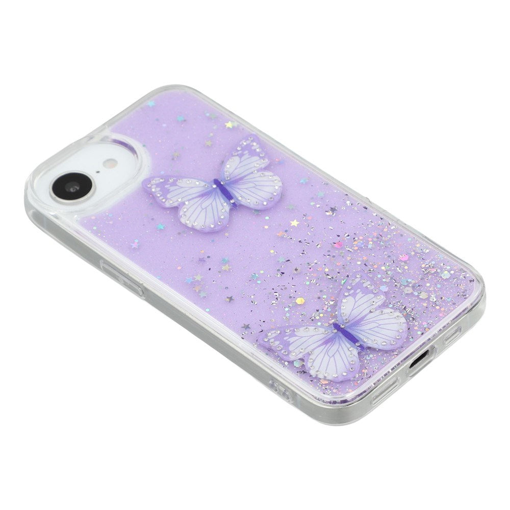 EIDERWOOD iPhone 16e Flexible Plastic Case with Butterflies - Transparent / Purple