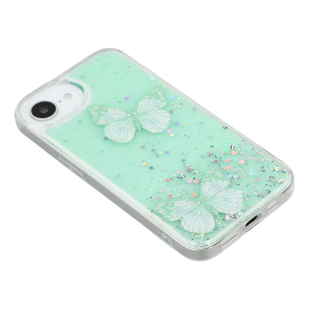 EIDERWOOD iPhone 16e Flexible Plastic Case with Butterflies - Transparent / Green
