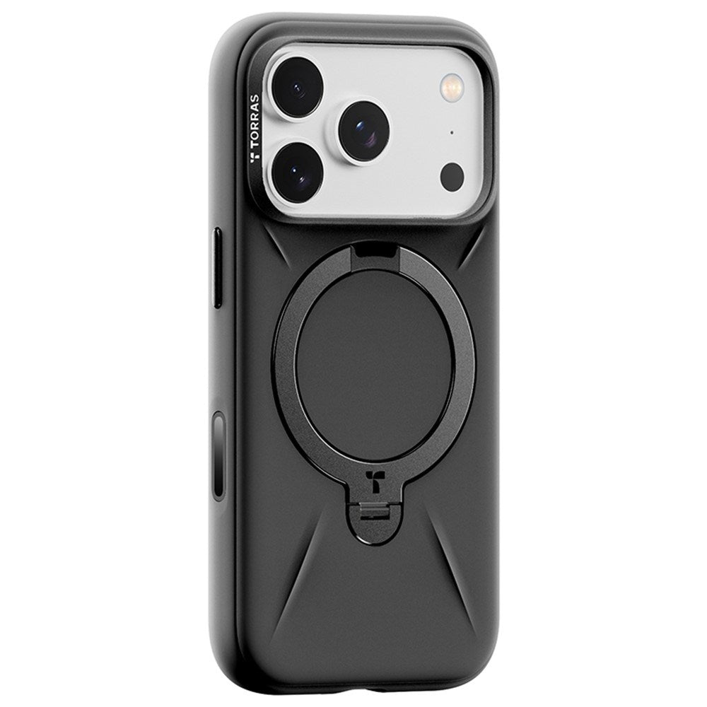 TORRAS iPhone 17 Pro Max Ostand Spin Silicone Case with Rotating Kickstand - MagSafe Compatible - Black