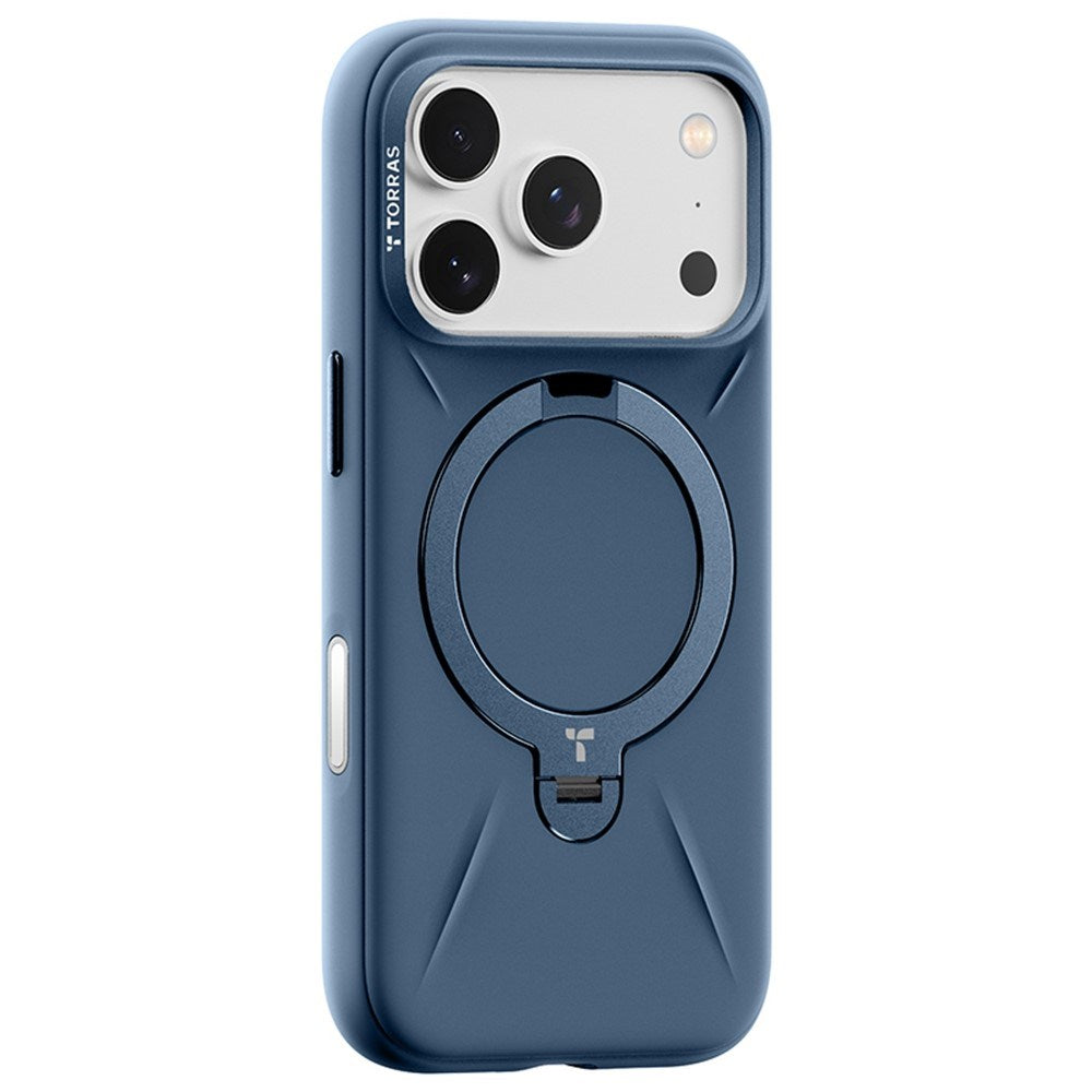 TORRAS iPhone 17 Pro Max Ostand Spin Silicone Case with Rotating Kickstand - MagSafe Compatible - Blue