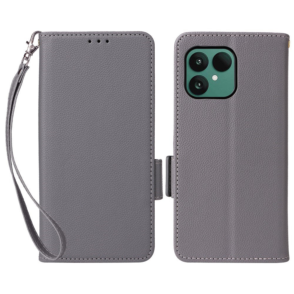 Fairphone (Gen. 6+ / Gen. 6) EIDERWOOD Artificial Leather Flip Case with Strap - Grey