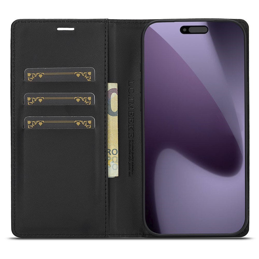 iPhone 18 Pro / 17 Pro LC.IMEEKE Artificial Leather Flip Case with Carbon Fiber - Black / Red Horizontal Stripe