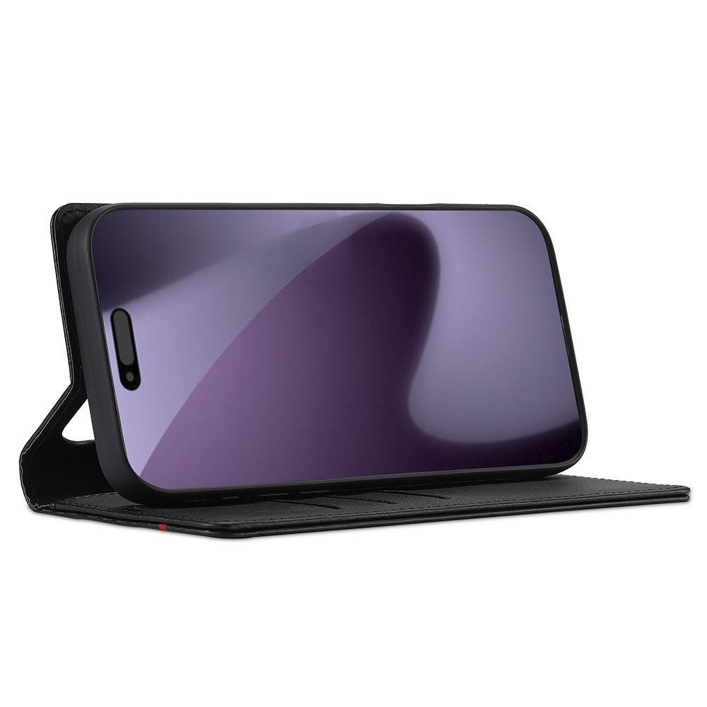 iPhone 18 Pro / 17 Pro LC.IMEEKE Artificial Leather Flip Case with Carbon Fiber - Black / Red Vertical Stripe
