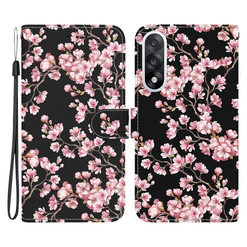 EIDERWOOD OnePlus Nord 5 Faux Leather Flip Case with Card Holder & Strap - Plum Tree with Flowers