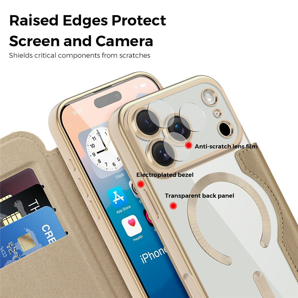EIDERWOOD iPhone 17 Pro Flip Case with Transparent Back - MagSafe Compatible - Gold