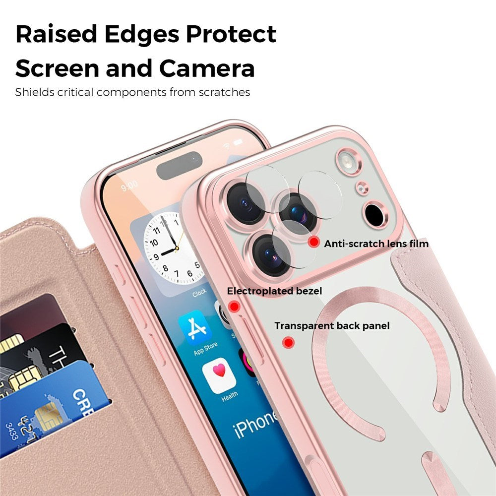 EIDERWOOD iPhone 17 Pro Flip Case with Transparent Back - MagSafe Compatible - Pink