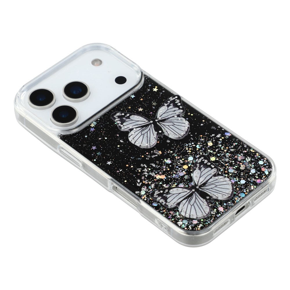 EIDERWOOD iPhone 17 Pro Flexible Plastic Case with Butterflies - Transparent / Black