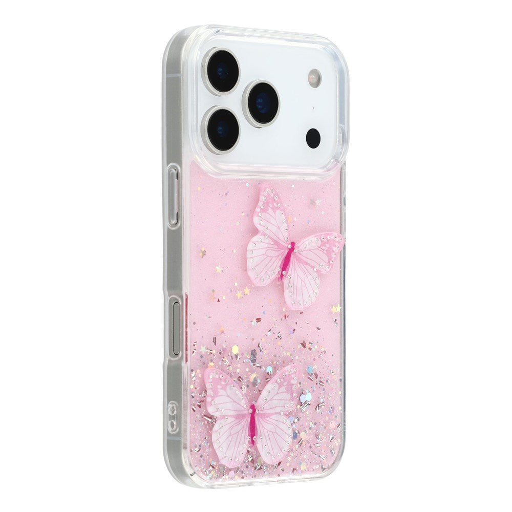 EIDERWOOD iPhone 17 Pro Max Flexible Plastic Case with Butterflies - Transparent / Pink