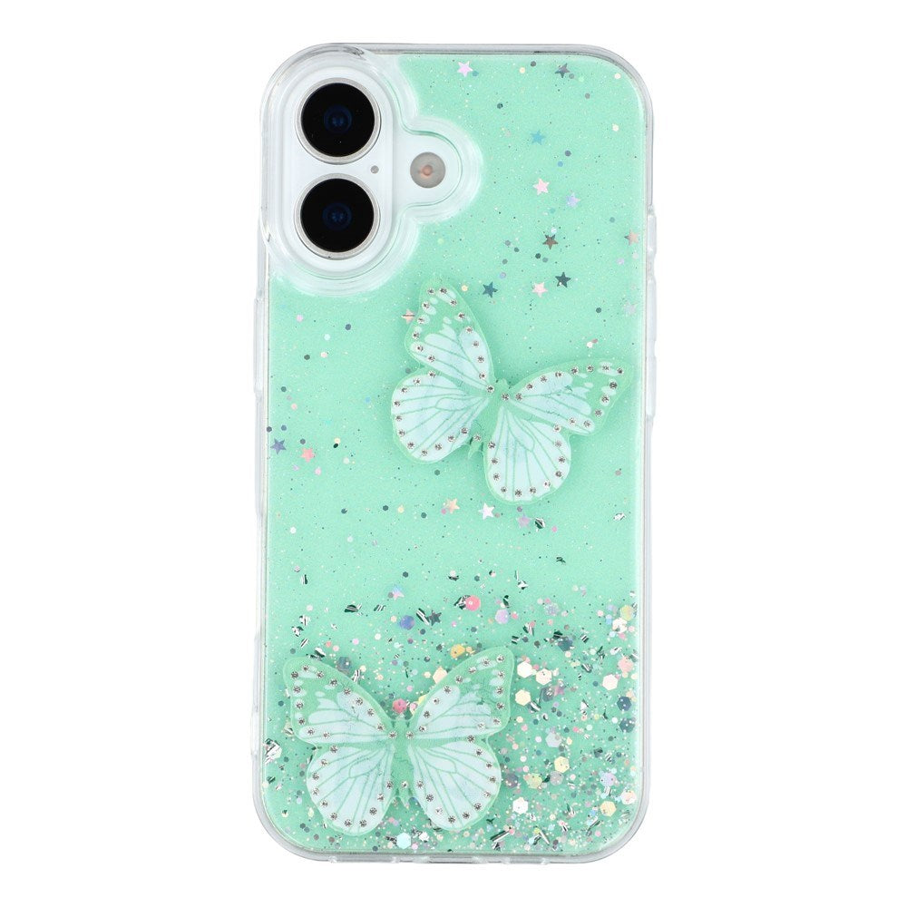 EIDERWOOD iPhone 17 Flexible Plastic Case with Butterflies - Transparent / Green