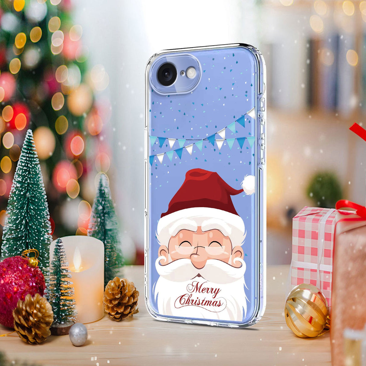 EIDERWOOD iPhone 16e Flexible Plastic Christmas Case with Motif - Transparent / Santa Claus