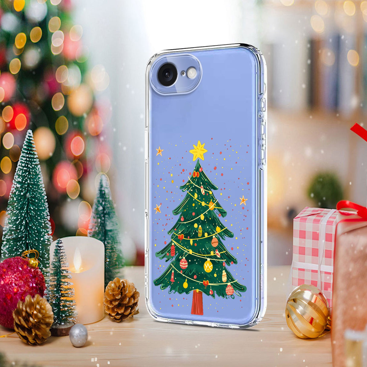 EIDERWOOD iPhone 16e Flexible Plastic Christmas Case with Motif - Transparent / Christmas Tree