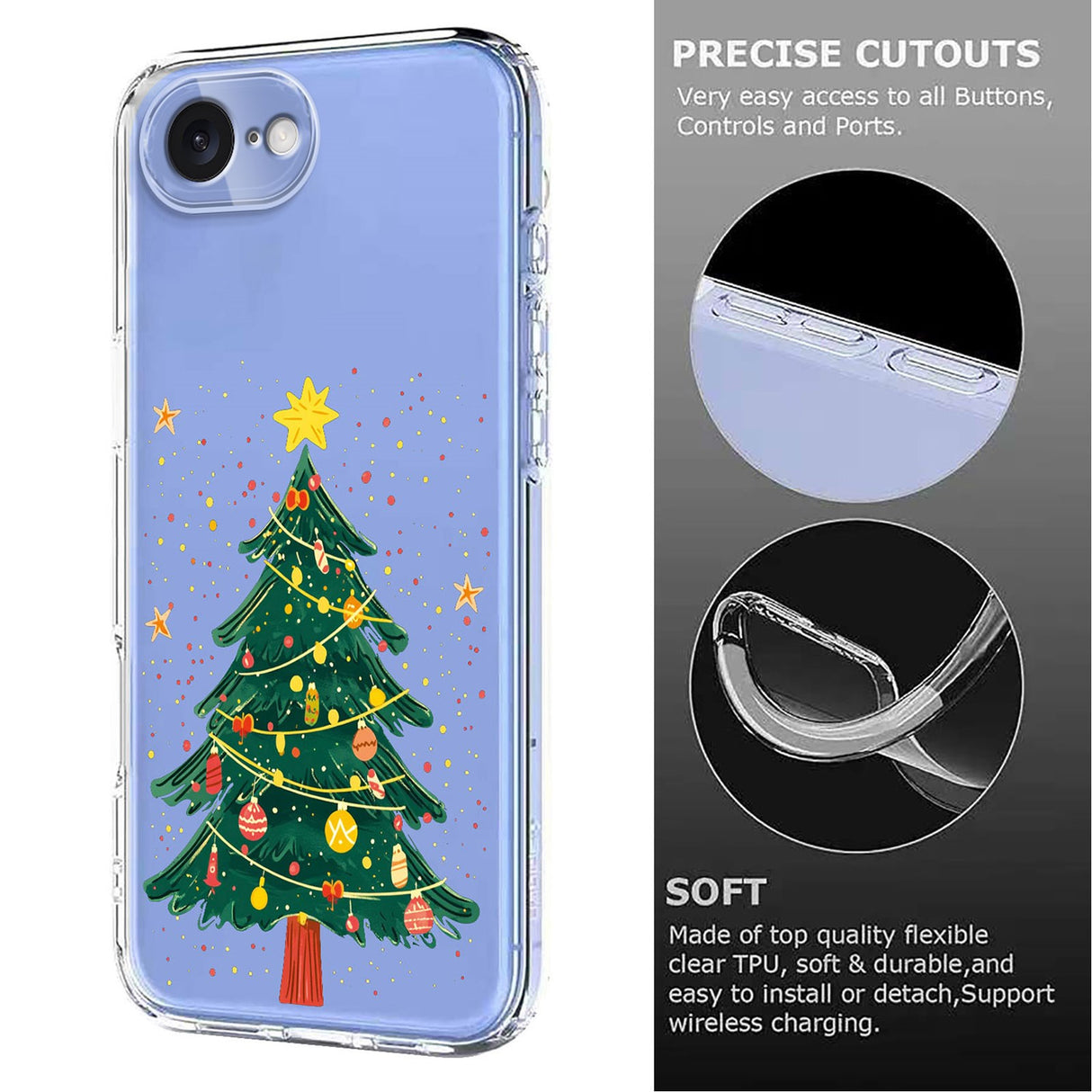 EIDERWOOD iPhone 16e Flexible Plastic Christmas Case with Motif - Transparent / Christmas Tree