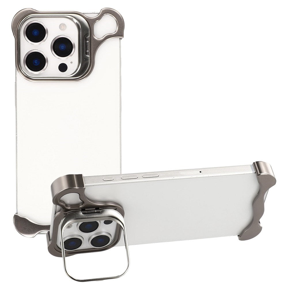 iPhone 16 Pro Two-Piece Metal Bumper Case with Stand & Lens Protector - Titanium