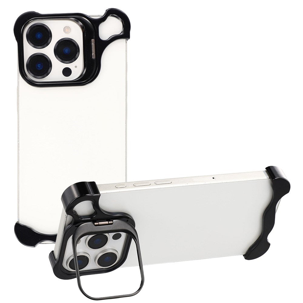 iPhone 16 Pro Two-Piece Metal Bumper Case with Stand & Lens Protector - Black
