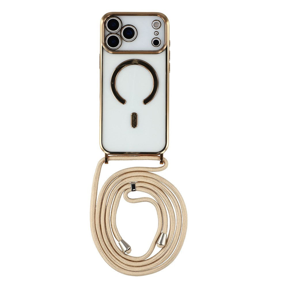 EIDERWOOD iPhone 17 Pro Max Flexible Plastic Case with Adjustable Strap - MagSafe Compatible - Transparent / Gold