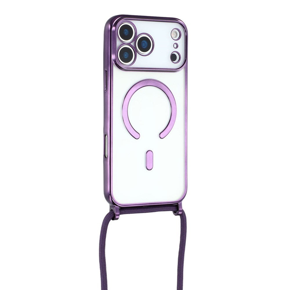 EIDERWOOD iPhone 17 Pro Max Flexible Plastic Case with Adjustable Strap - MagSafe Compatible - Transparent / Purple