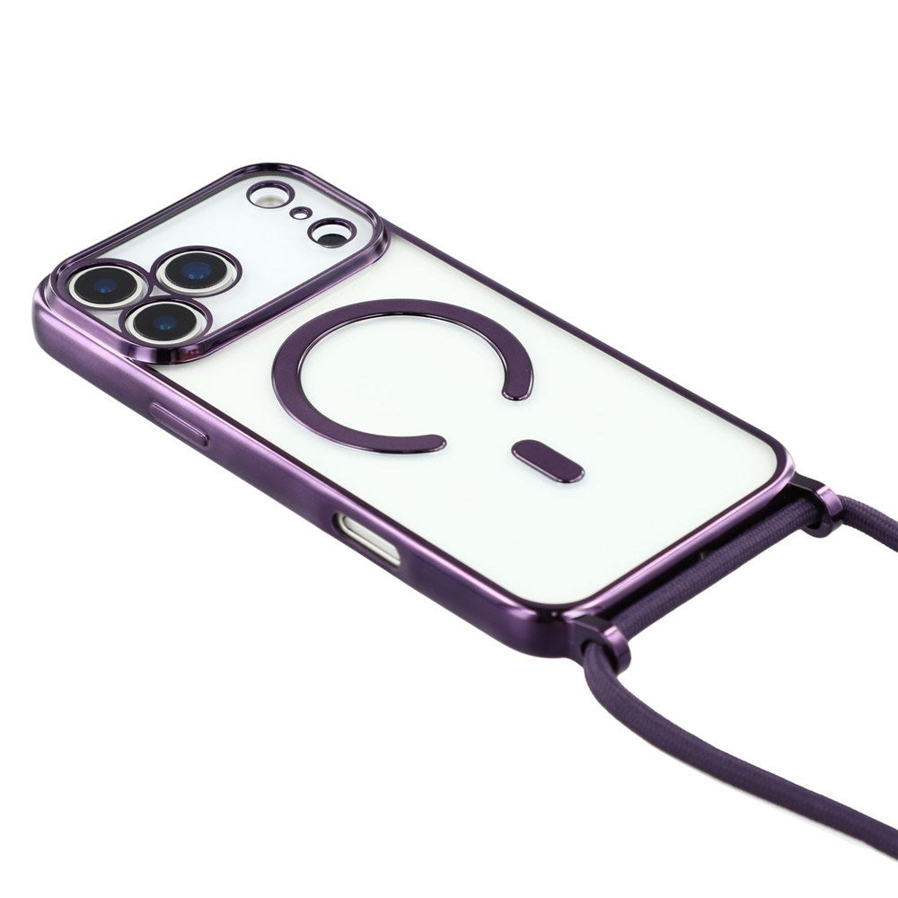 EIDERWOOD iPhone 17 Pro Max Flexible Plastic Case with Adjustable Strap - MagSafe Compatible - Transparent / Purple