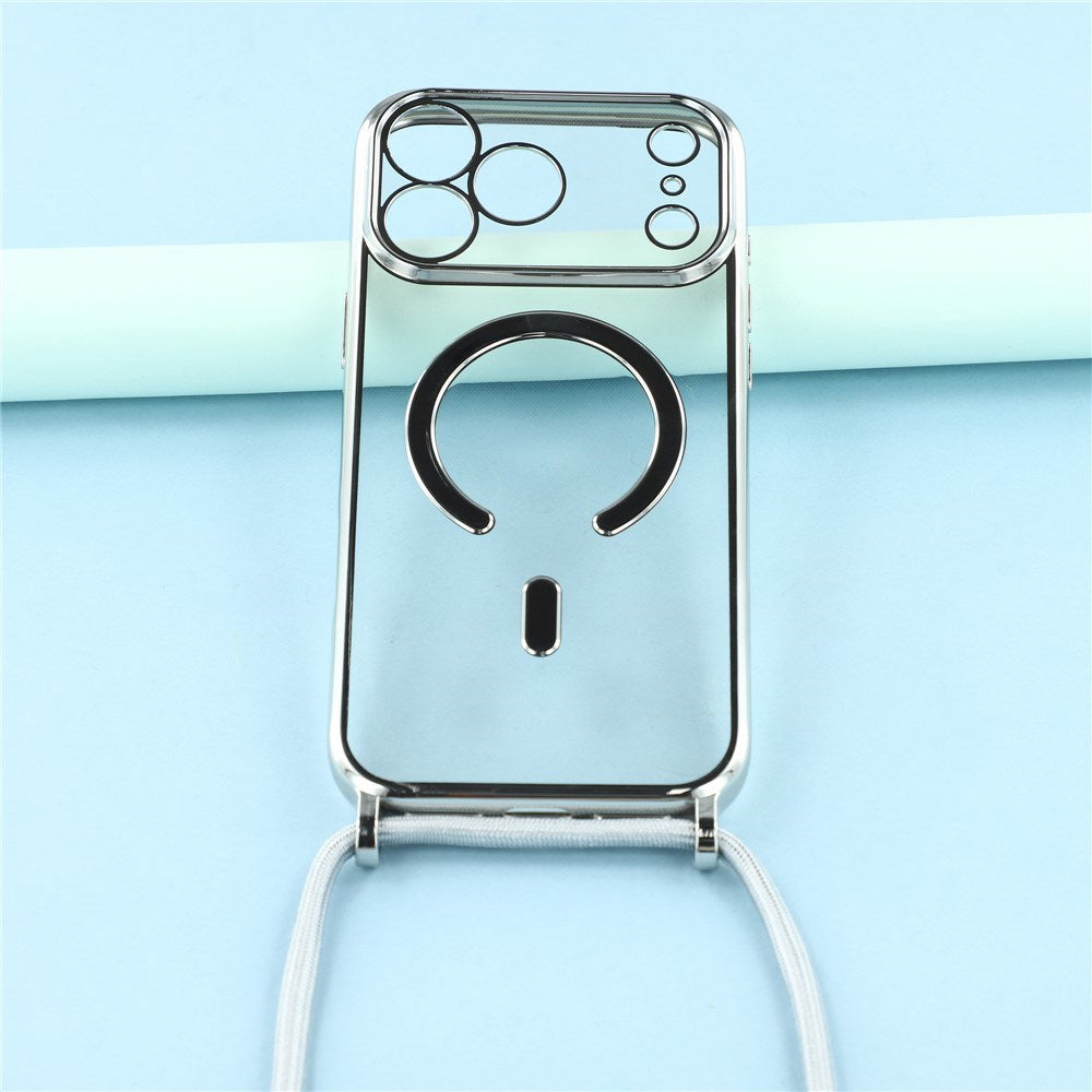 EIDERWOOD iPhone 17 Pro Flexible Plastic Case with Adjustable Strap - MagSafe Compatible - Transparent / Silver