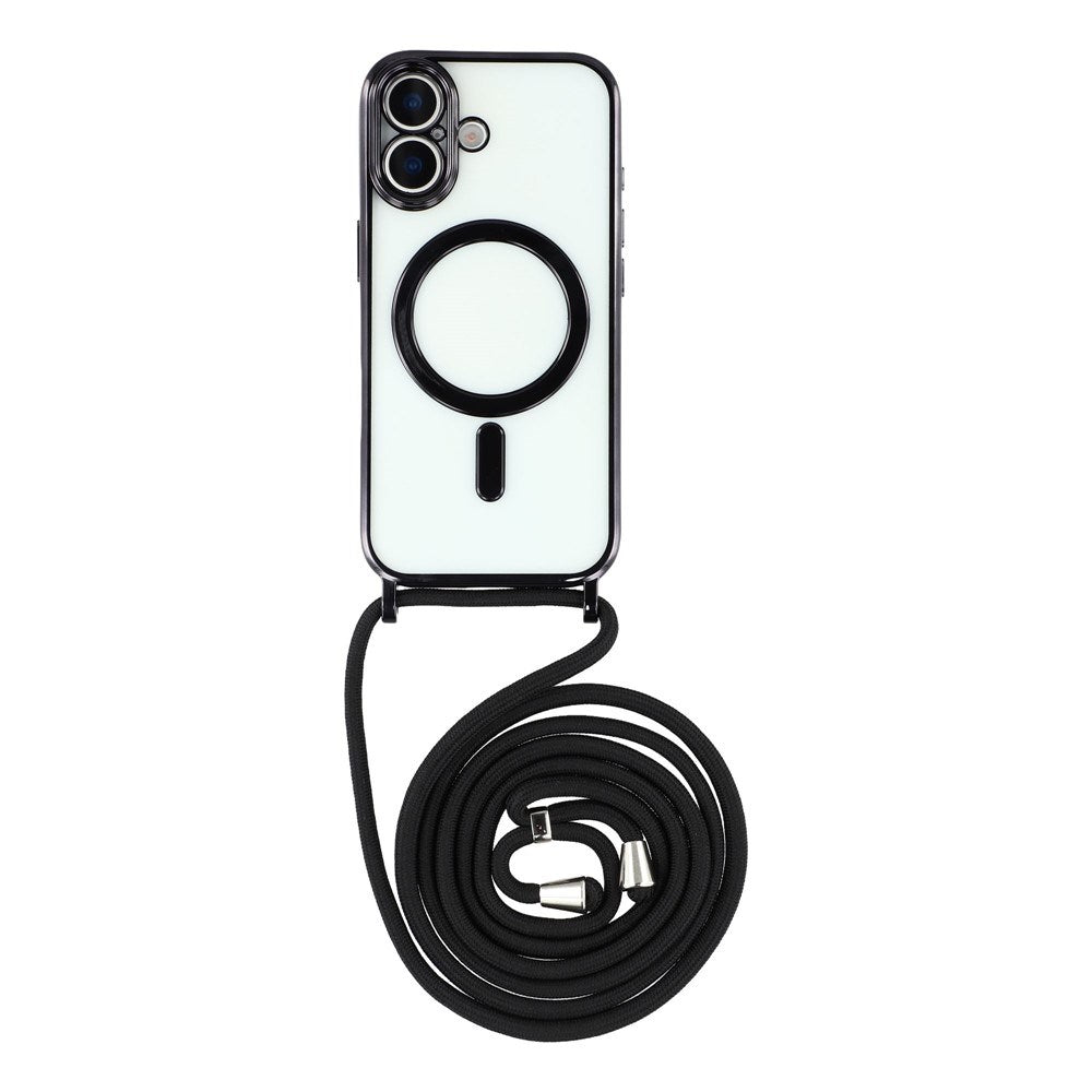 EIDERWOOD iPhone 17 Flexible Plastic Case with Adjustable Strap - MagSafe Compatible - Transparent / Black