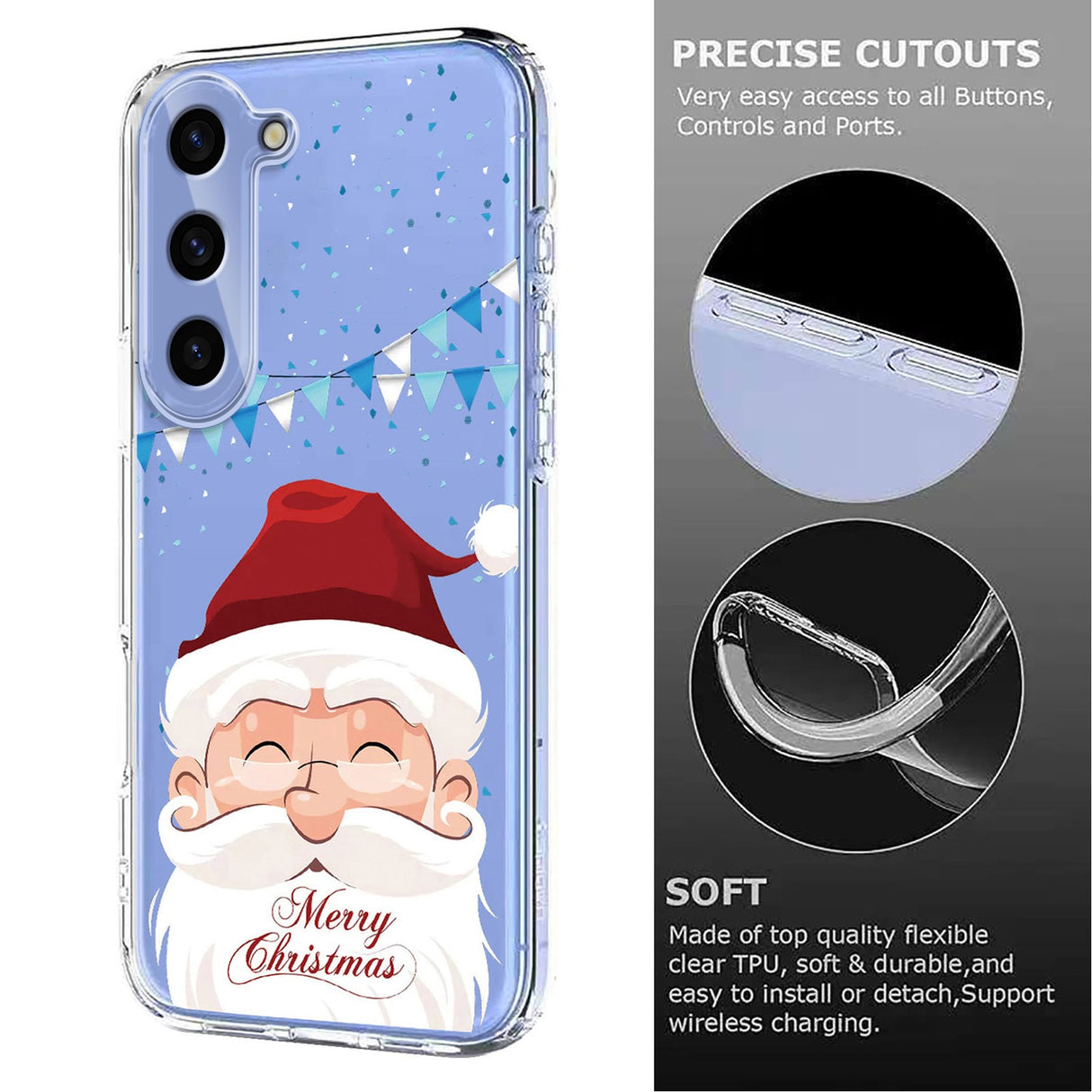 EIDERWOOD Samsung Galaxy S25 / S24 Flexible Plastic Christmas Case with Motif - Transparent / Santa Claus