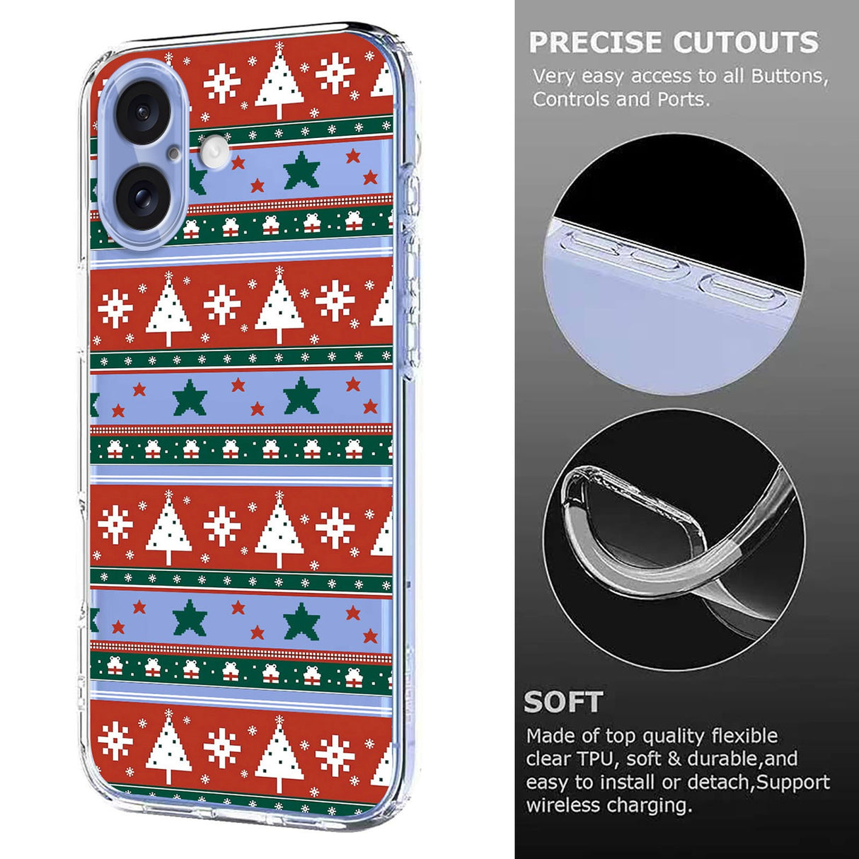EIDERWOOD iPhone 16 Flexible Plastic Christmas Case with Motif - Transparent / Pattern