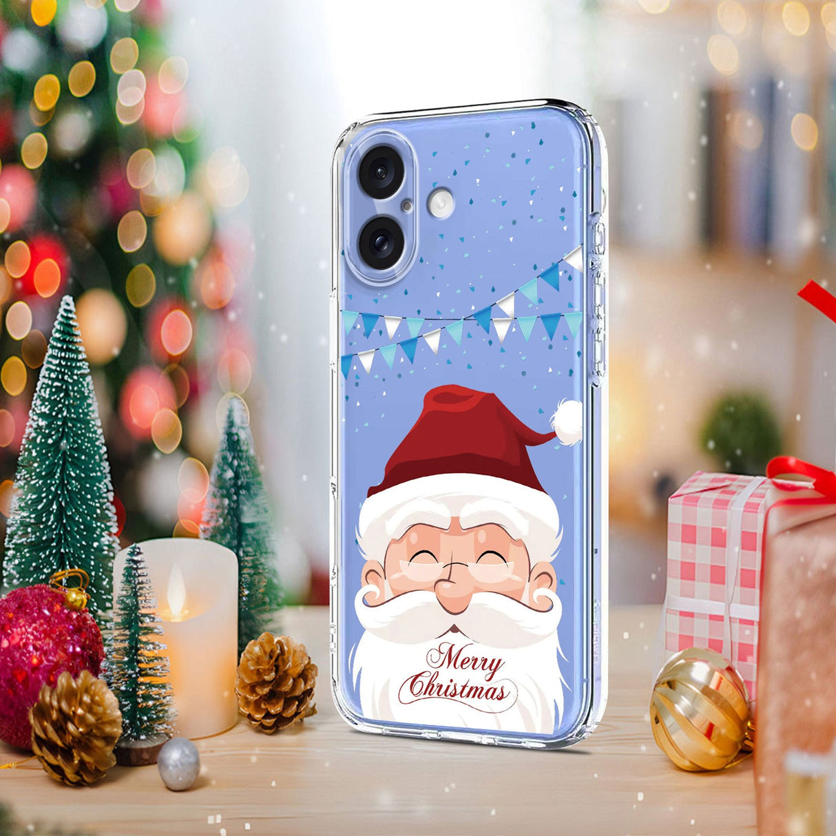 EIDERWOOD iPhone 16 Flexible Plastic Christmas Case with Motif - Transparent / Santa Claus