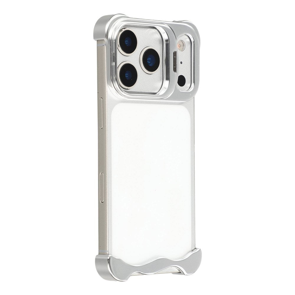 iPhone 17 Pro Two-Piece Metal Bumper Case with Stand & Lens Protector - Silver