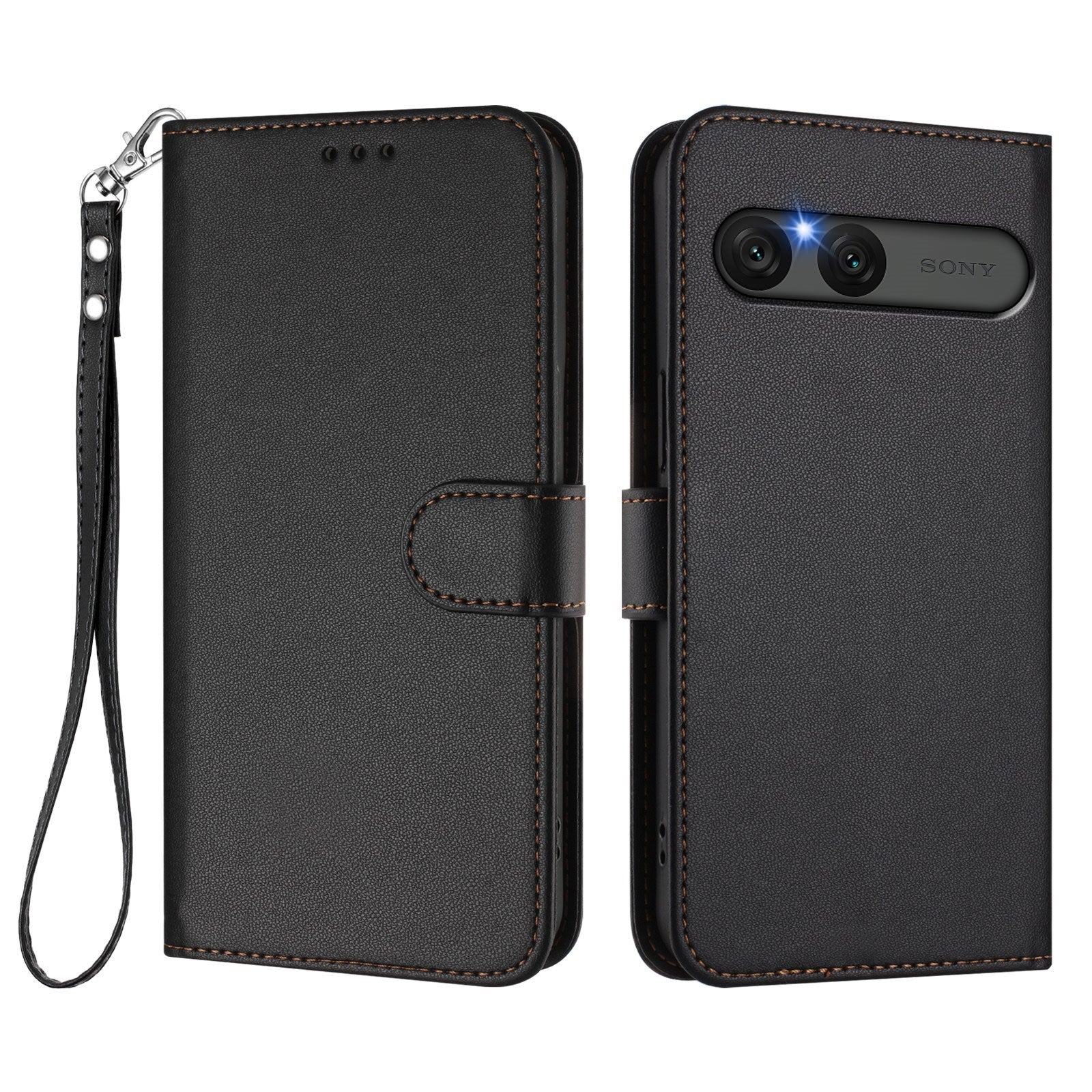 EIDERWOOD Sony Xperia 10 VII Faux Leather Flip Case with Card Holder & Strap - Black