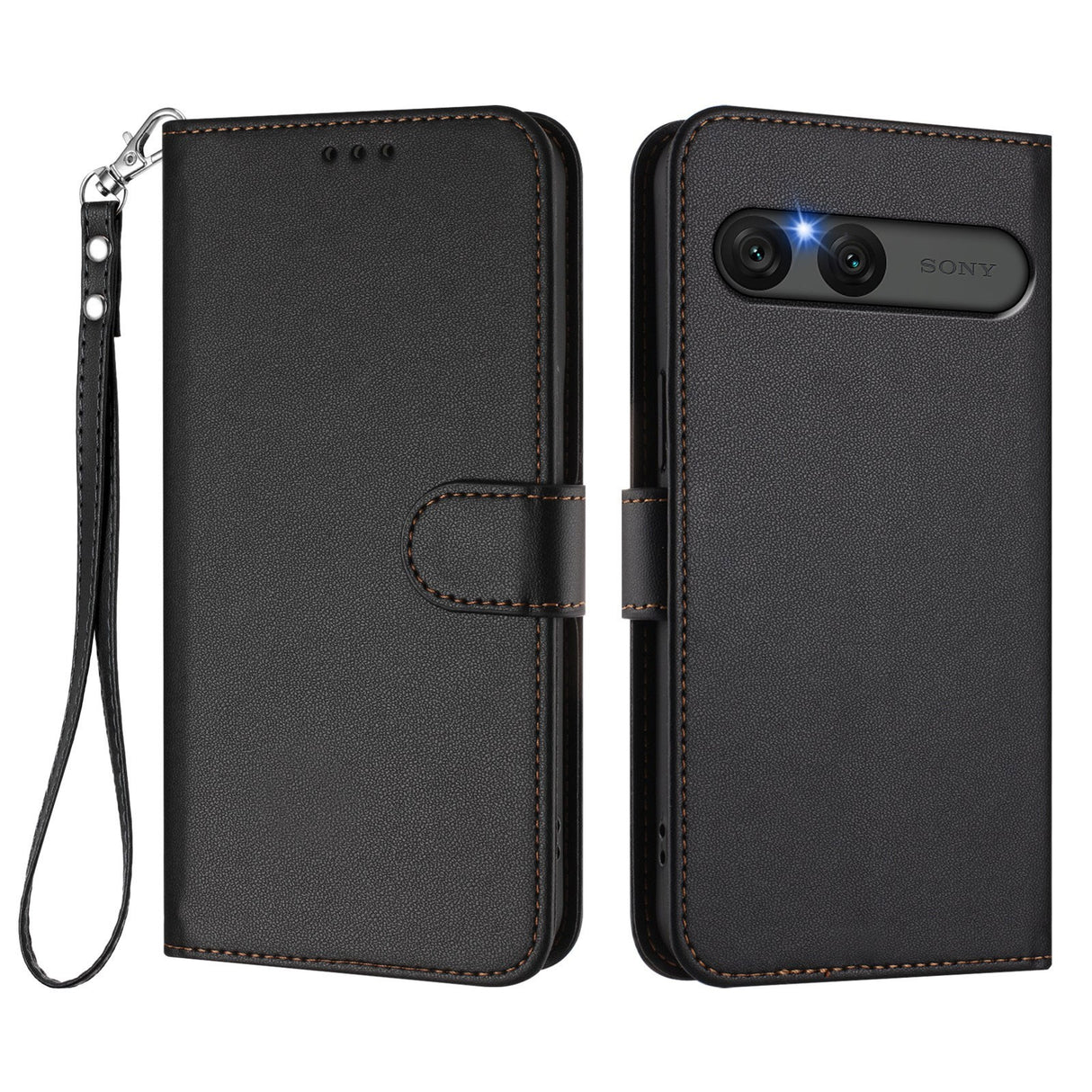 EIDERWOOD Sony Xperia 10 VII Faux Leather Flip Case with Card Holder & Strap - Black