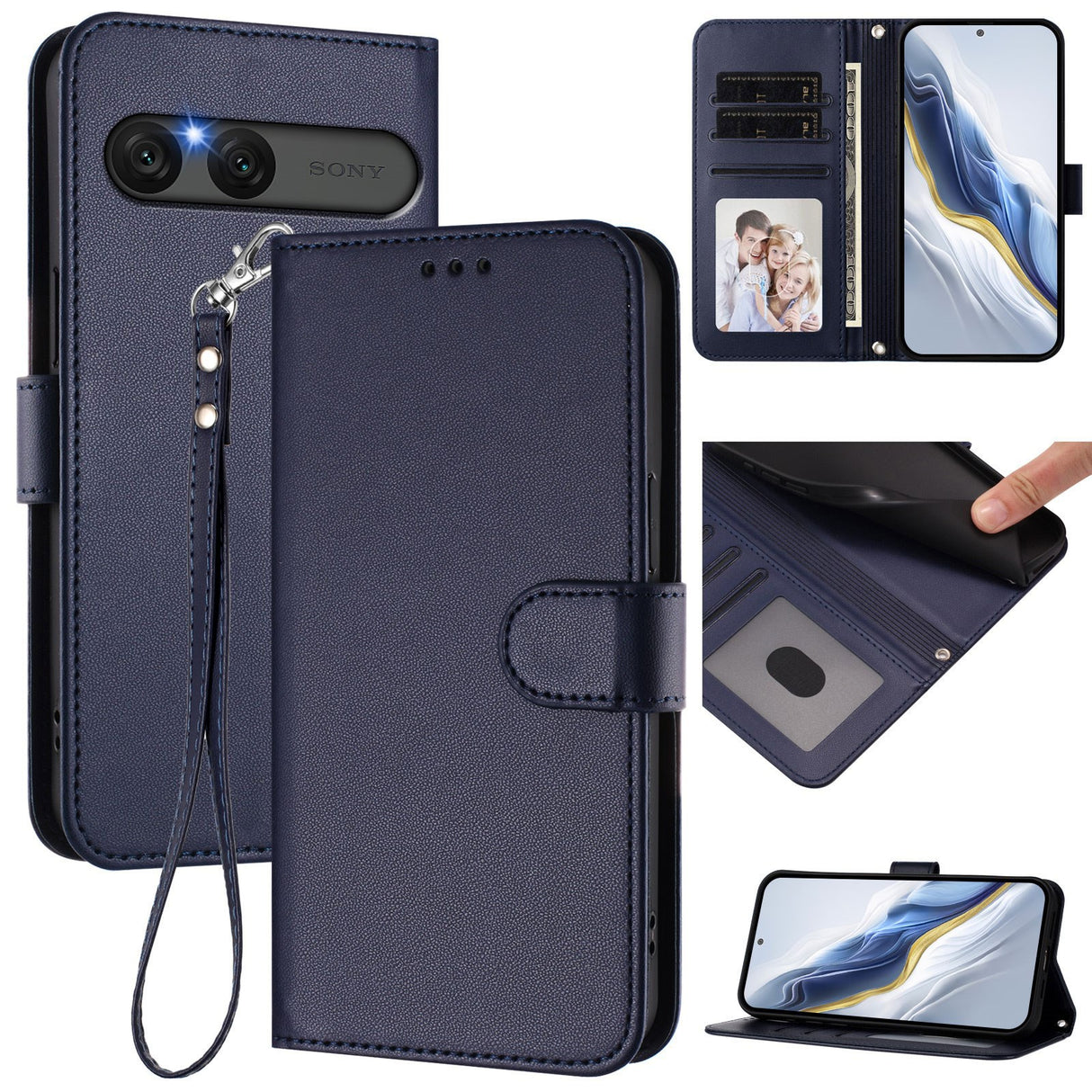 EIDERWOOD Sony Xperia 10 VII Faux Leather Flip Case with Card Holder & Strap - Dark Blue