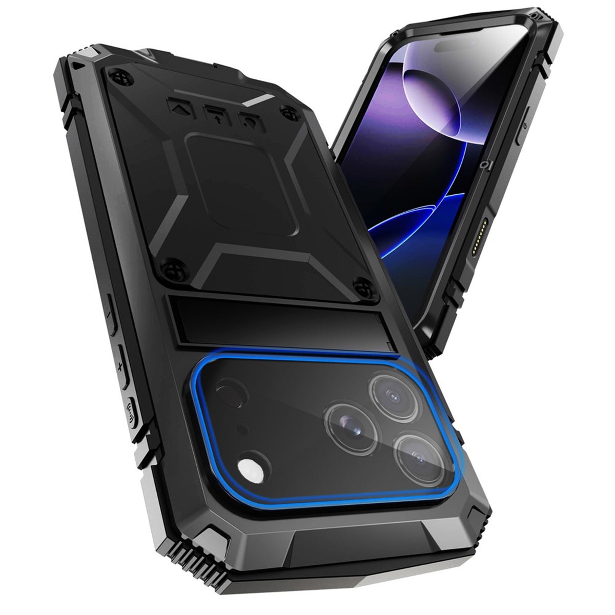 iPhone 18 Pro / 17 Pro R-JUST Hybrid Rugged Case with Built-In Screen Protector & Kickstand - Black